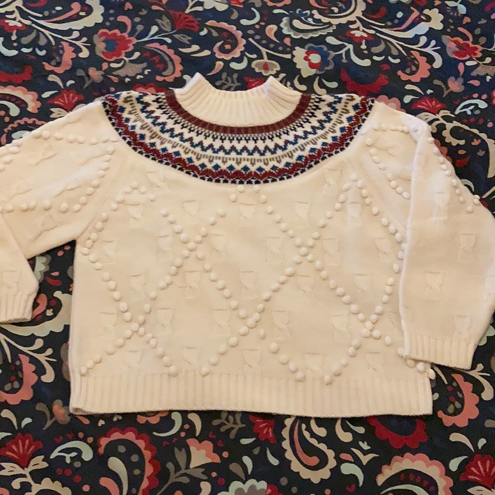 Vintage 80s Cabin Creek Fair Isle Fairisle Boxy Winter Sweater Mock Neck